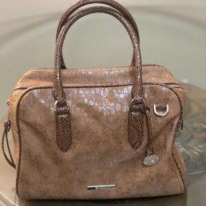 Brahmin Tan Croc-Textured Satchel Handbag